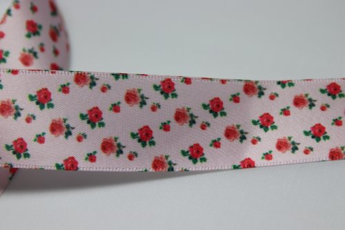 Satinband Blumen - Hoodieband - rosa - 25 mm